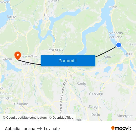 Abbadia Lariana to Luvinate map