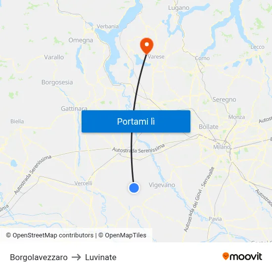 Borgolavezzaro to Luvinate map