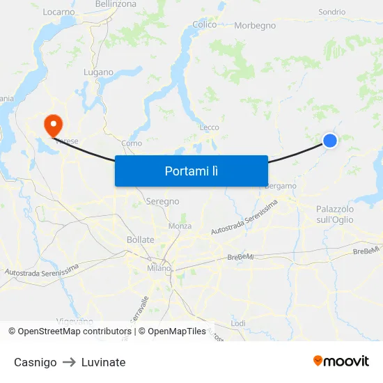 Casnigo to Luvinate map