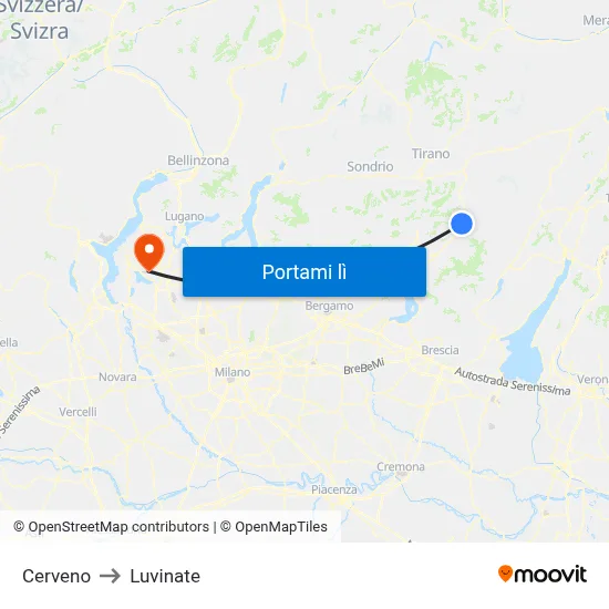 Cerveno to Luvinate map