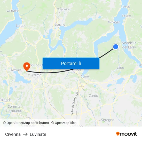 Civenna to Luvinate map