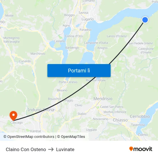 Claino Con Osteno to Luvinate map