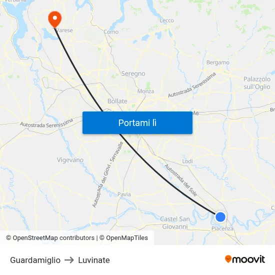 Guardamiglio to Luvinate map