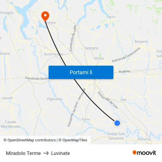 Miradolo Terme to Luvinate map