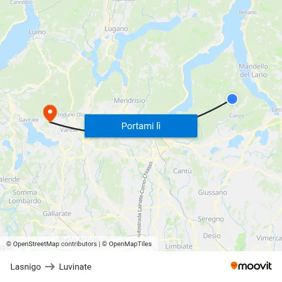 Lasnigo to Luvinate map