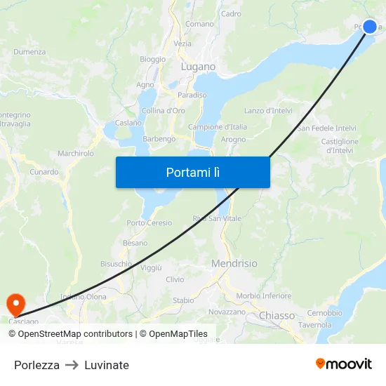 Porlezza to Luvinate map