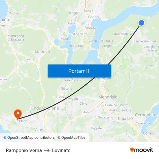 Ramponio Verna to Luvinate map