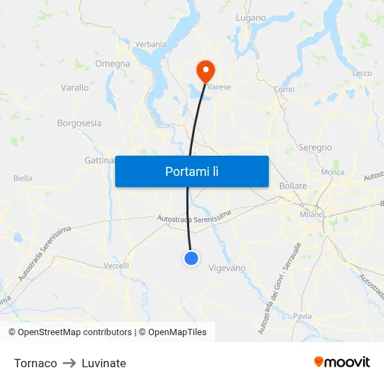 Tornaco to Luvinate map