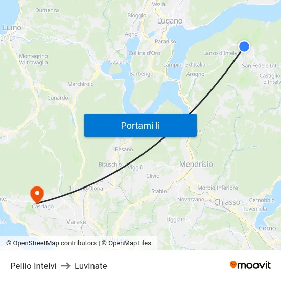 Pellio Intelvi to Luvinate map