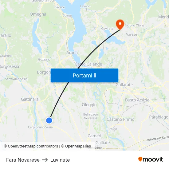 Fara Novarese to Luvinate map