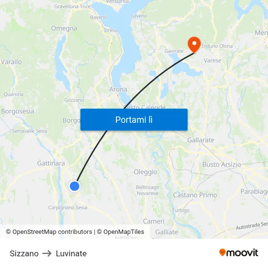 Sizzano to Luvinate map