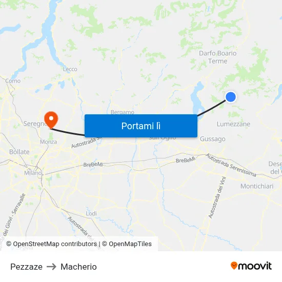 Pezzaze to Macherio map