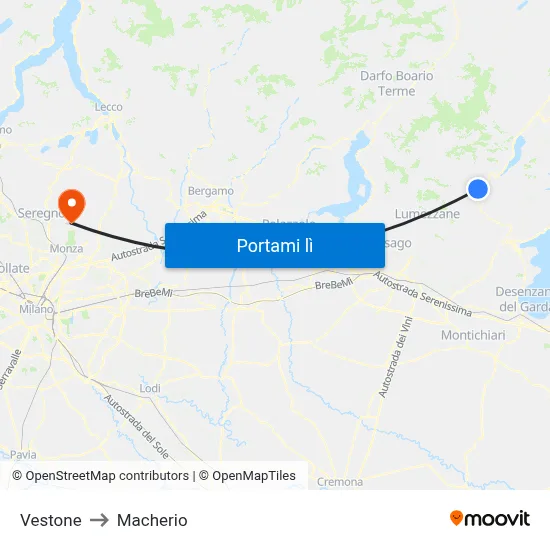 Vestone to Macherio map