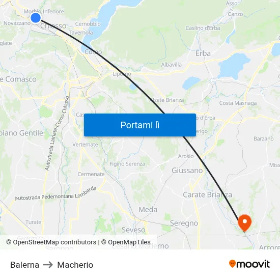 Balerna to Macherio map