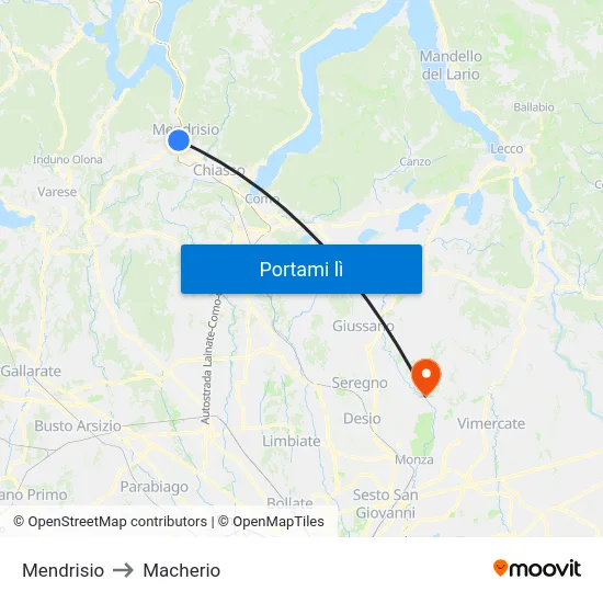 Mendrisio to Macherio map