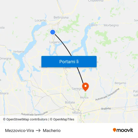 Mezzovico-Vira to Macherio map
