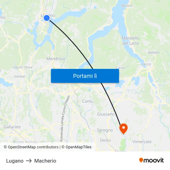 Lugano to Macherio map