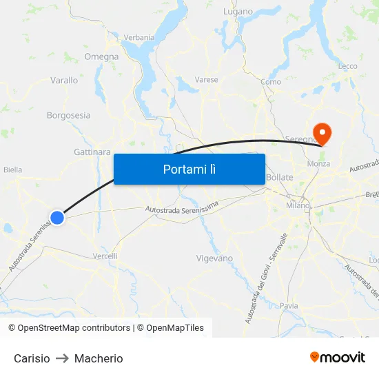 Carisio to Macherio map