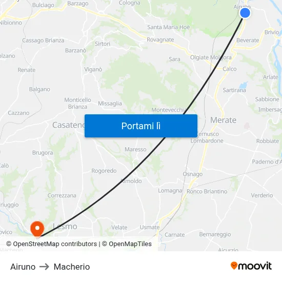Airuno to Macherio map