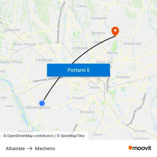 Albairate to Macherio map
