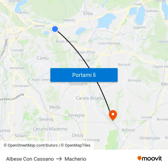 Albese Con Cassano to Macherio map