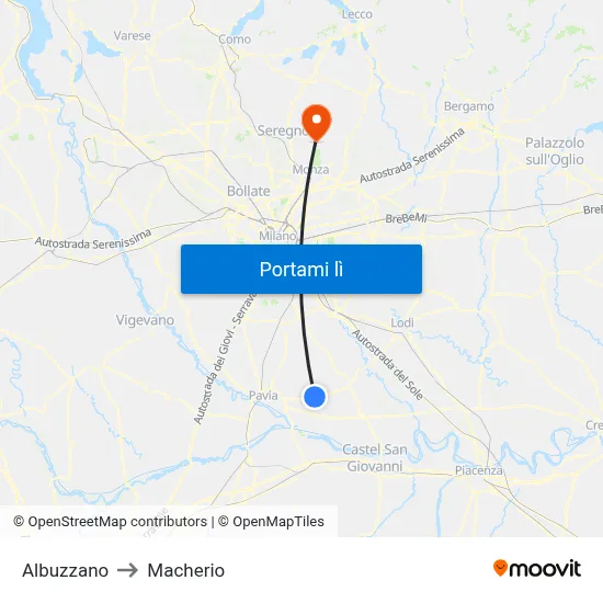 Albuzzano to Macherio map