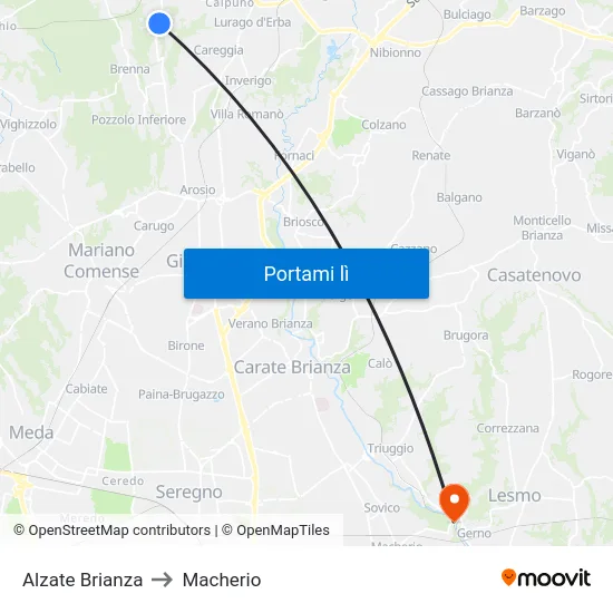 Alzate Brianza to Macherio map