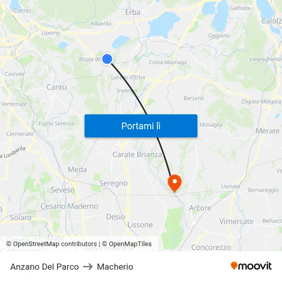 Anzano Del Parco to Macherio map