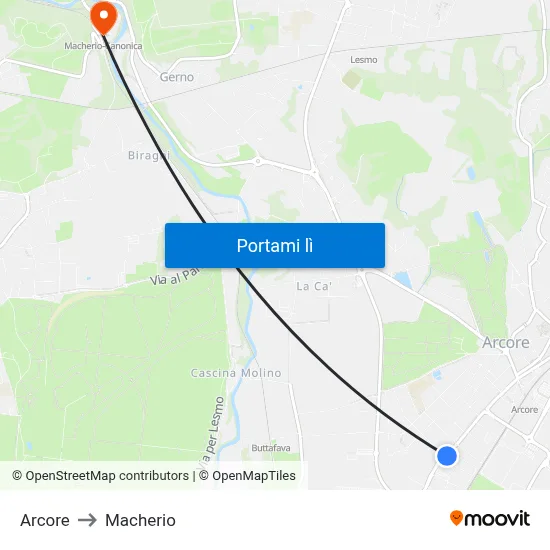 Arcore to Macherio map