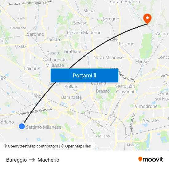 Bareggio to Macherio map