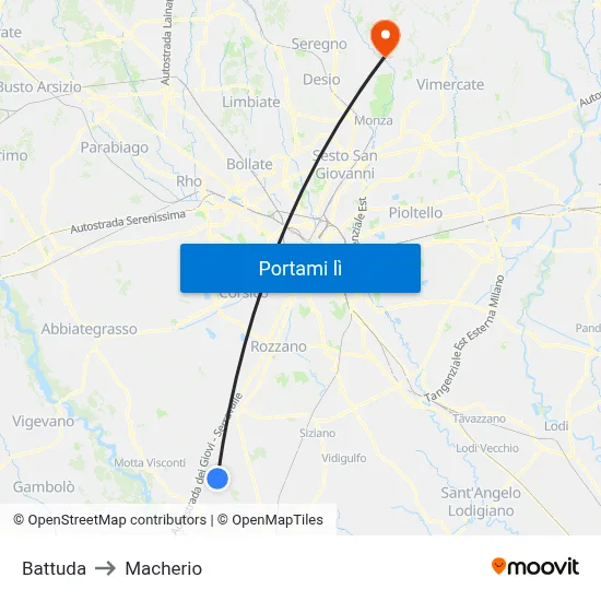 Battuda to Macherio map