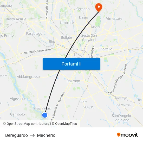 Bereguardo to Macherio map