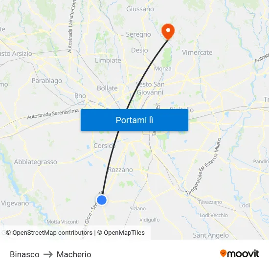 Binasco to Macherio map