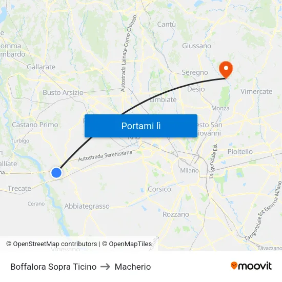 Boffalora Sopra Ticino to Macherio map