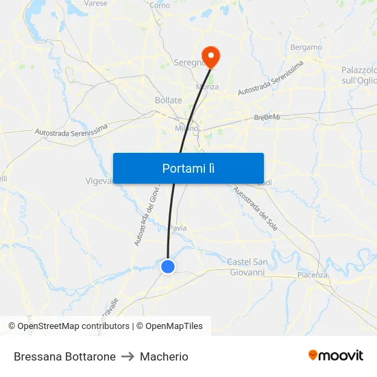Bressana Bottarone to Macherio map