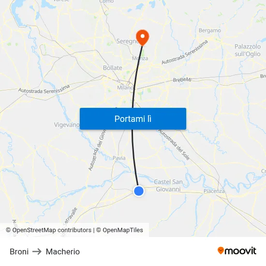 Broni to Macherio map