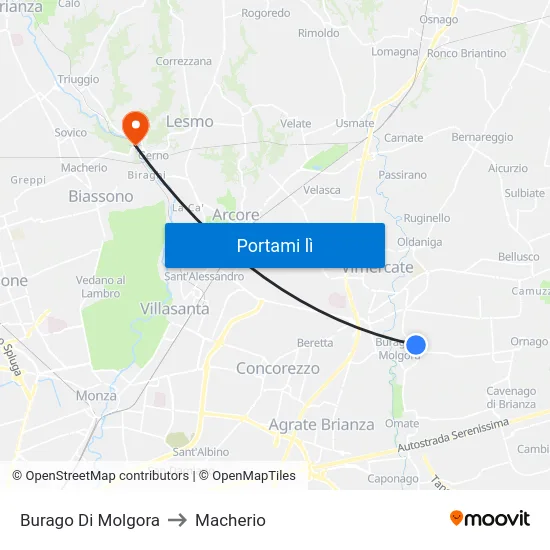 Burago Di Molgora to Macherio map