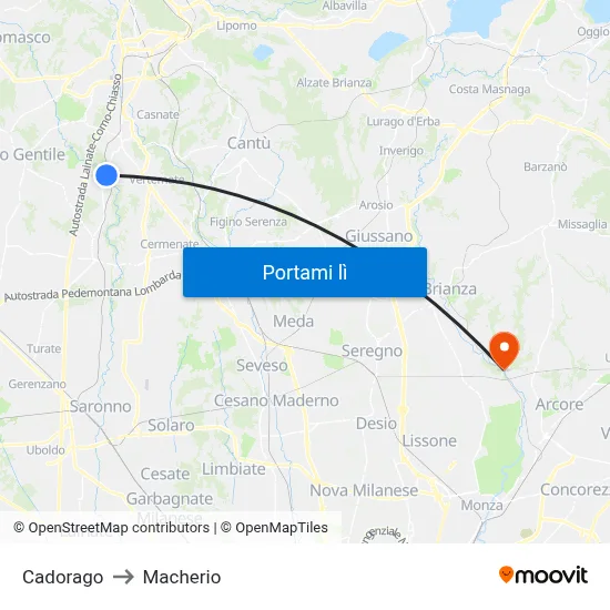 Cadorago to Macherio map