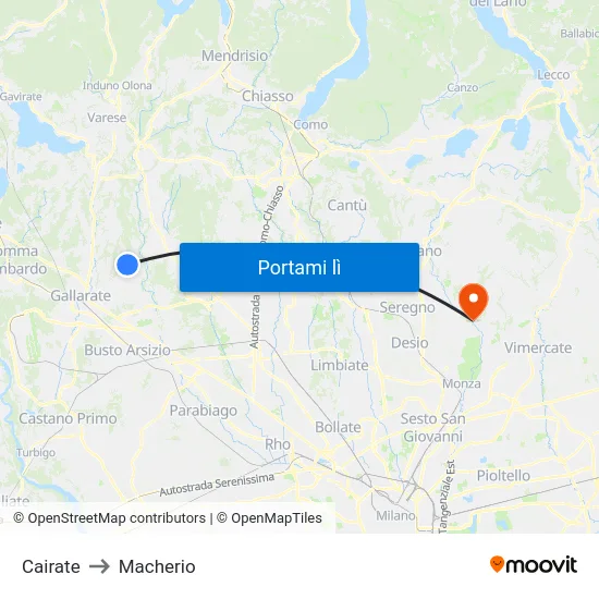 Cairate to Macherio map