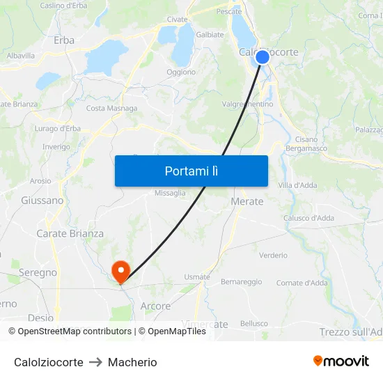 Calolziocorte to Macherio map