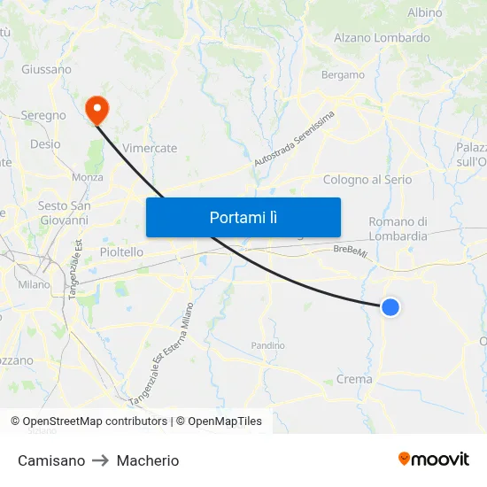 Camisano to Macherio map
