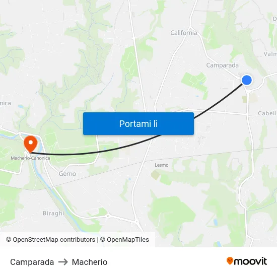 Camparada to Macherio map