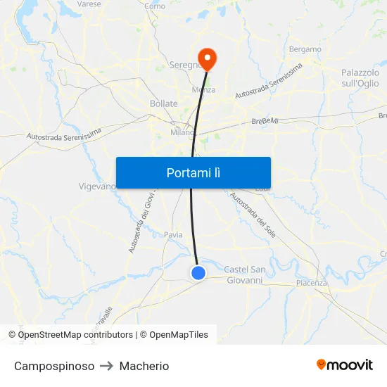 Campospinoso to Macherio map