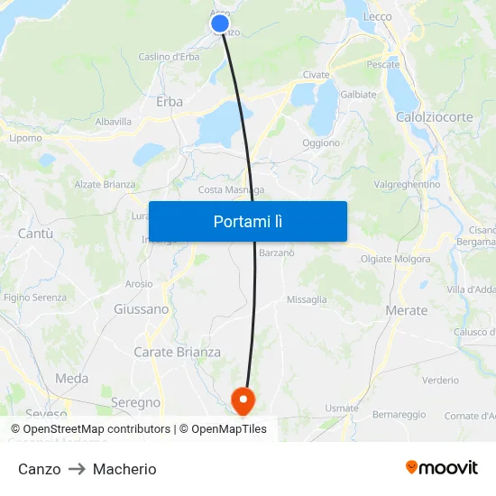 Canzo to Macherio map