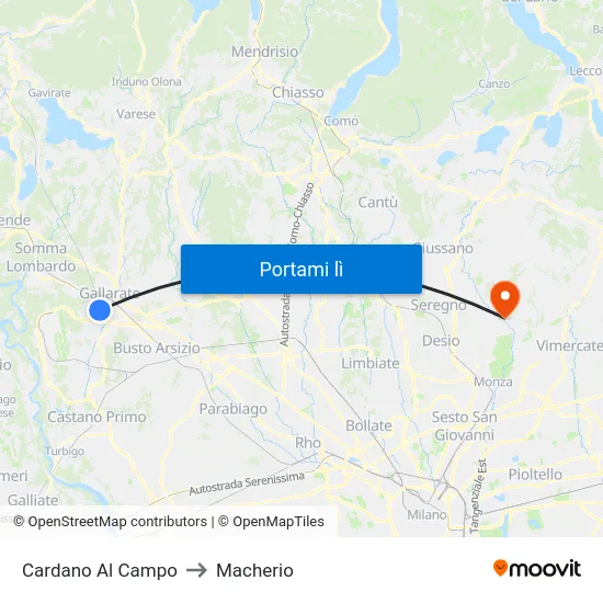 Cardano Al Campo to Macherio map