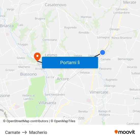 Carnate to Macherio map