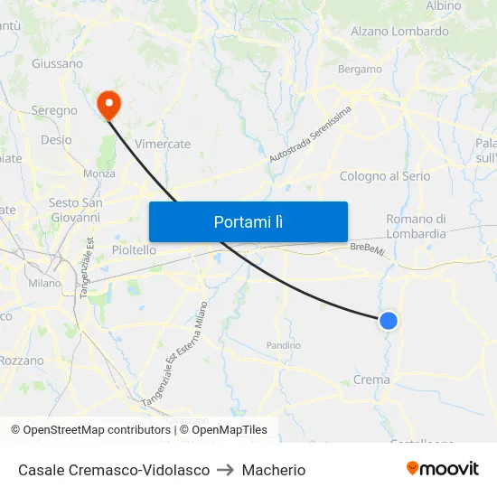 Casale Cremasco-Vidolasco to Macherio map