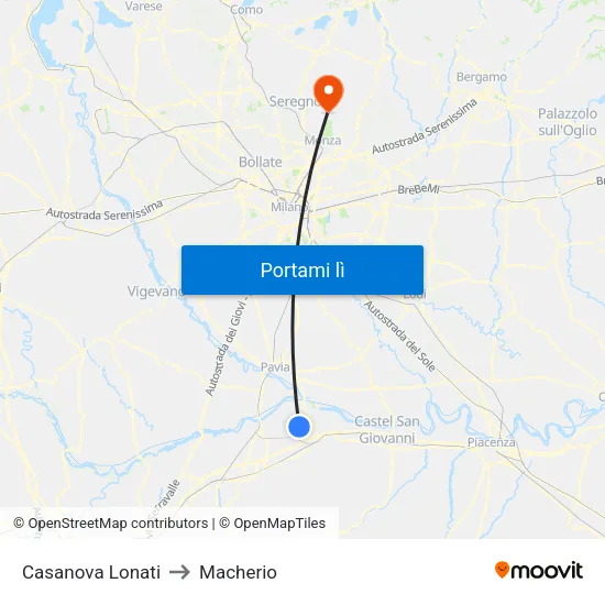 Casanova Lonati to Macherio map