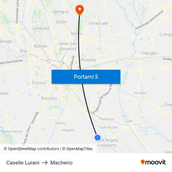 Caselle Lurani to Macherio map