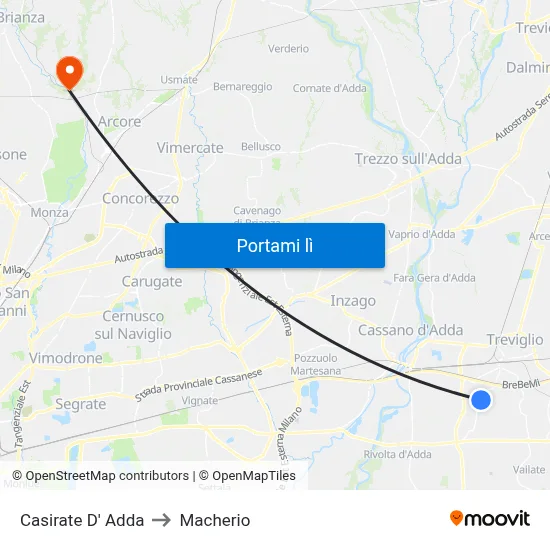 Casirate D' Adda to Macherio map